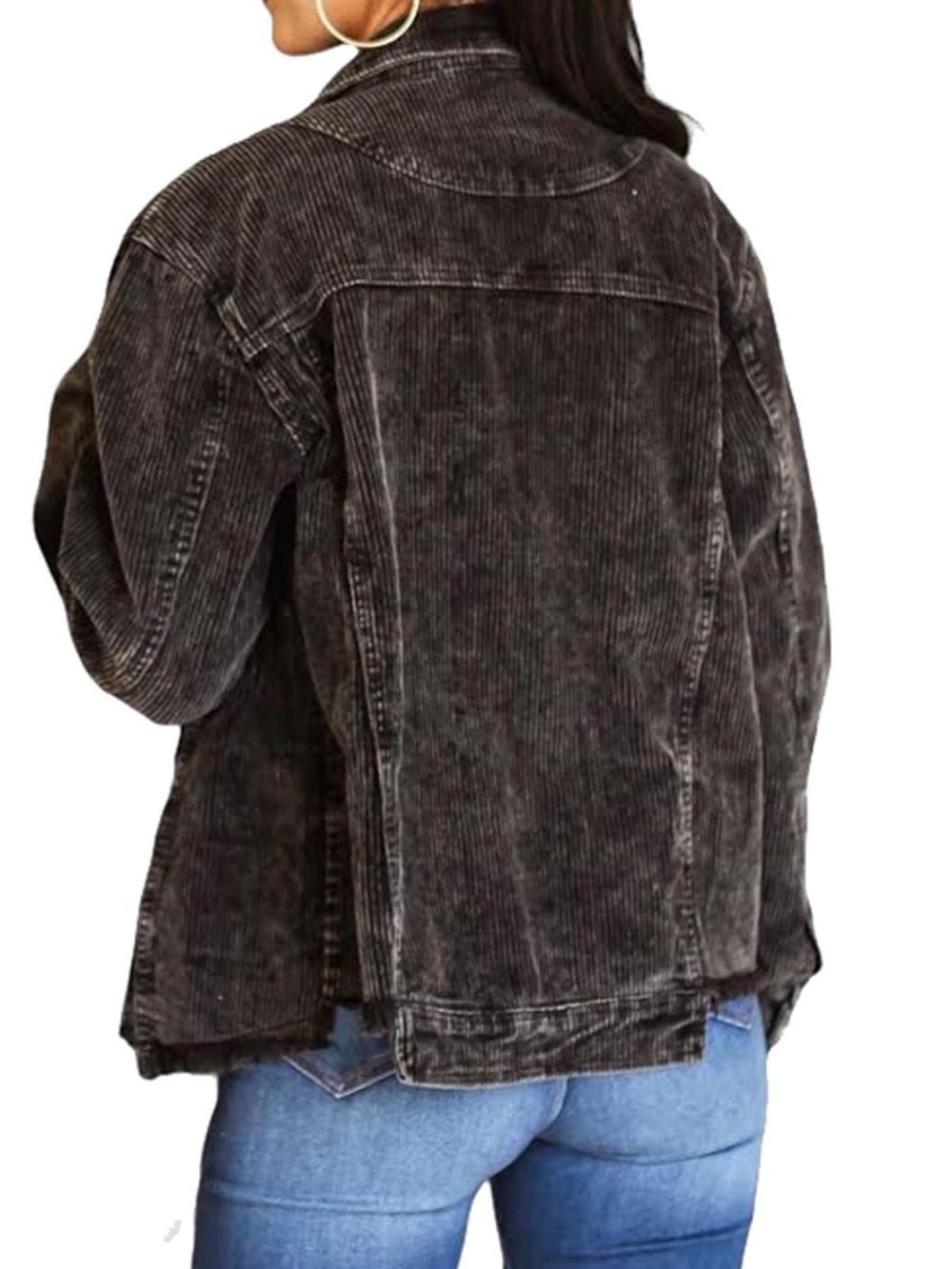 POL Black Washed Corduroy Button-Front Jacket - Picture 2 of 6